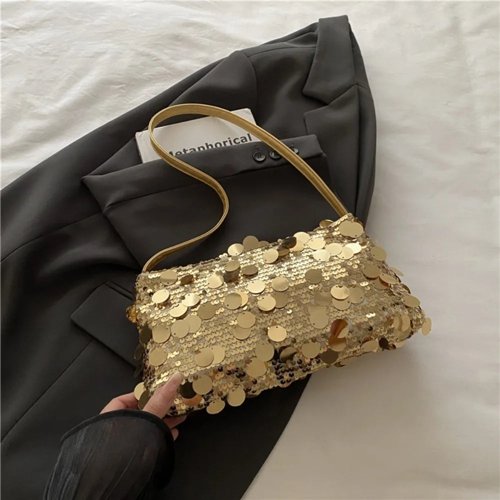 Women's Sequin Shoulder Tote Bag – Large Capacity Evening Bag Sequin Shoulder Tote Nixie Gold