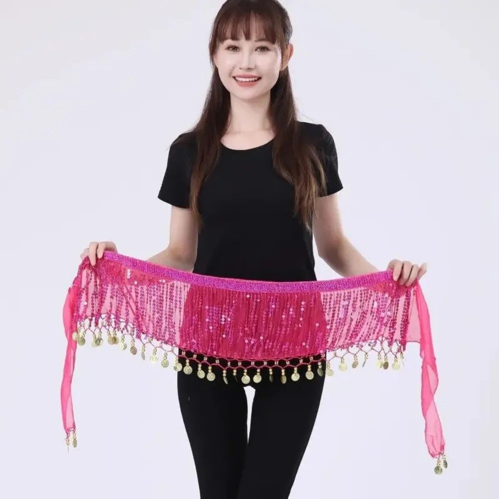 Sequin Belly Dance Hip Scarf – Tassel Fringe Waist Belt Skirt Dance Hip Scarf Nixie