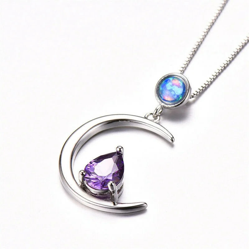 Aquamarine Blue Glass & Simulated Opal Pendant Necklace Pendant Necklace Nixie