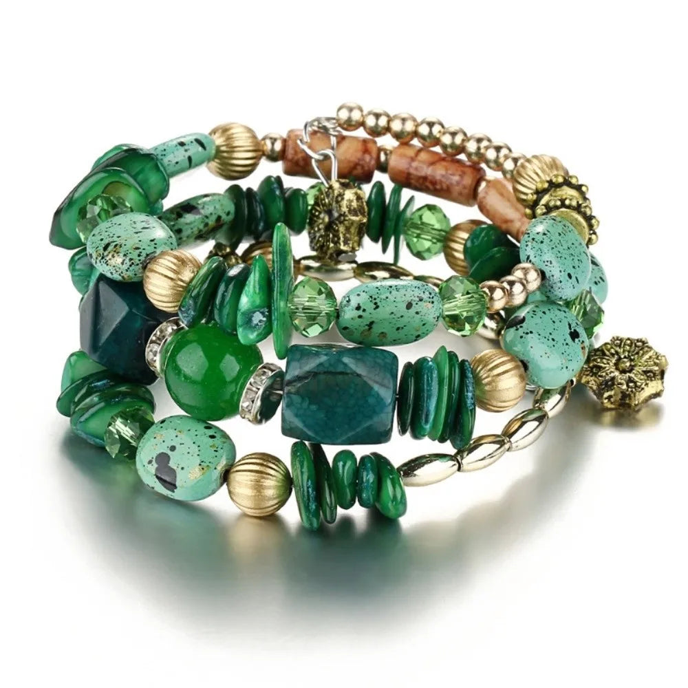 Resin Stone Multilayer Charm Bracelets – Handmade Beaded Bangles
