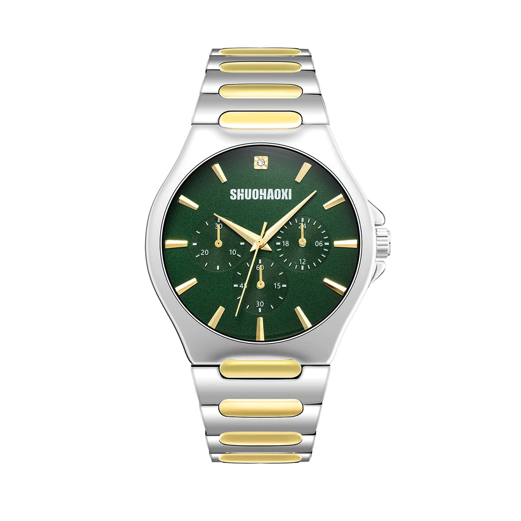 REBIRTH Men's Stainless Steel Quartz Watch – Waterproof Men's Quartz Watch Nixie green