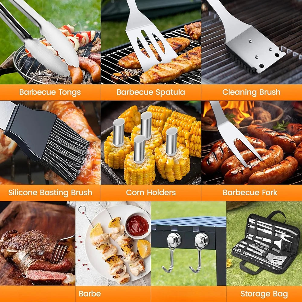 15-Piece Stainless Steel BBQ Grill Tools Set | Outdoor Grilling Kit BBQ Grill Tools Set Nixie