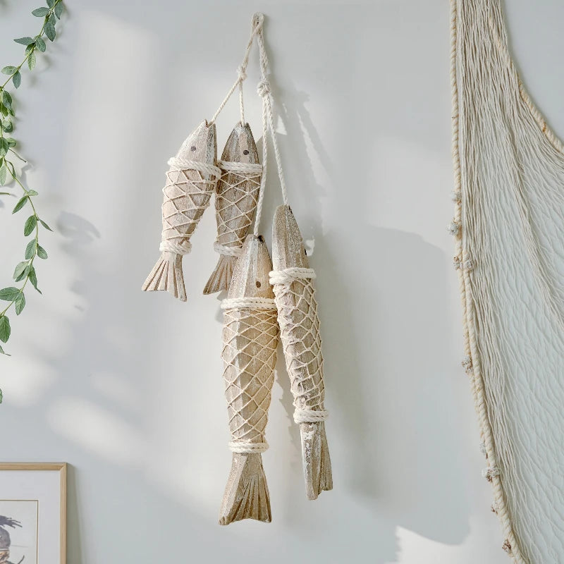 Mediterranean Wooden Fish Skewer Wall Pendant | Retro Carved Decor Wall Pendant Decor Nixie