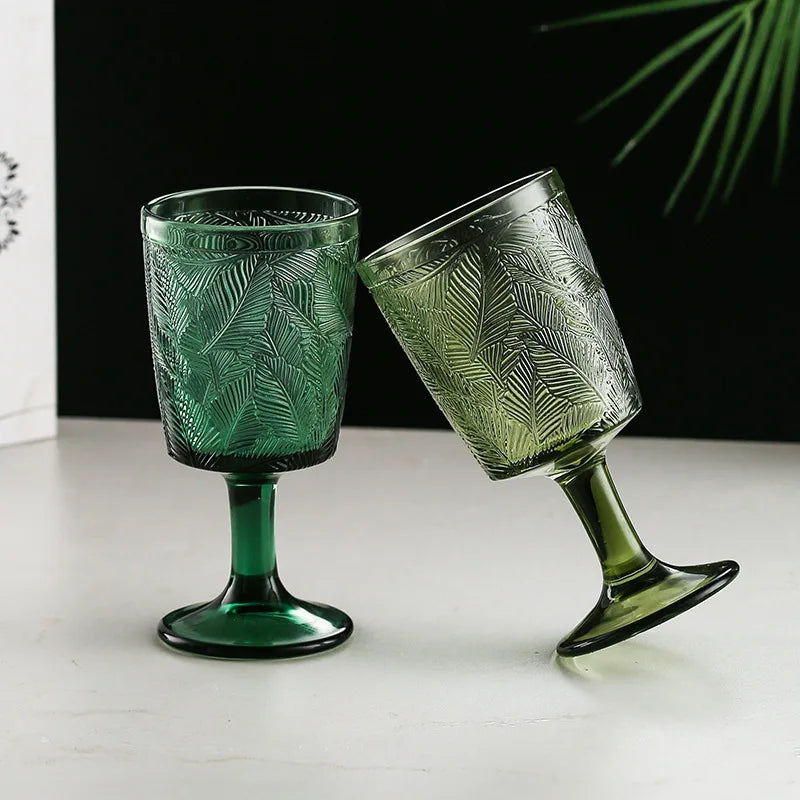 French Retro Leaf Relief High-Footed Wine & Champagne Glass Wine Glass Nixie