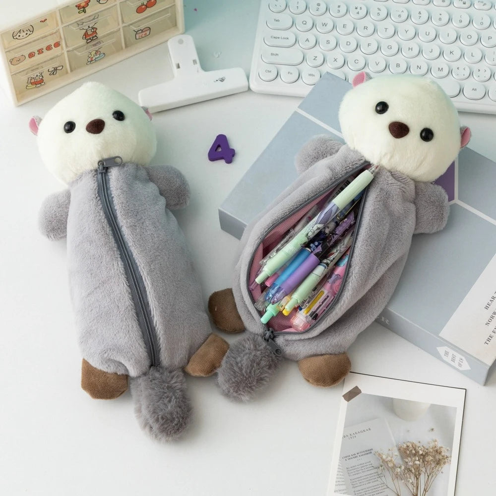 Cute Sea Otter Plush Pencil Case – Large Capacity Stationery Bag Plush Pencil Case Nixie