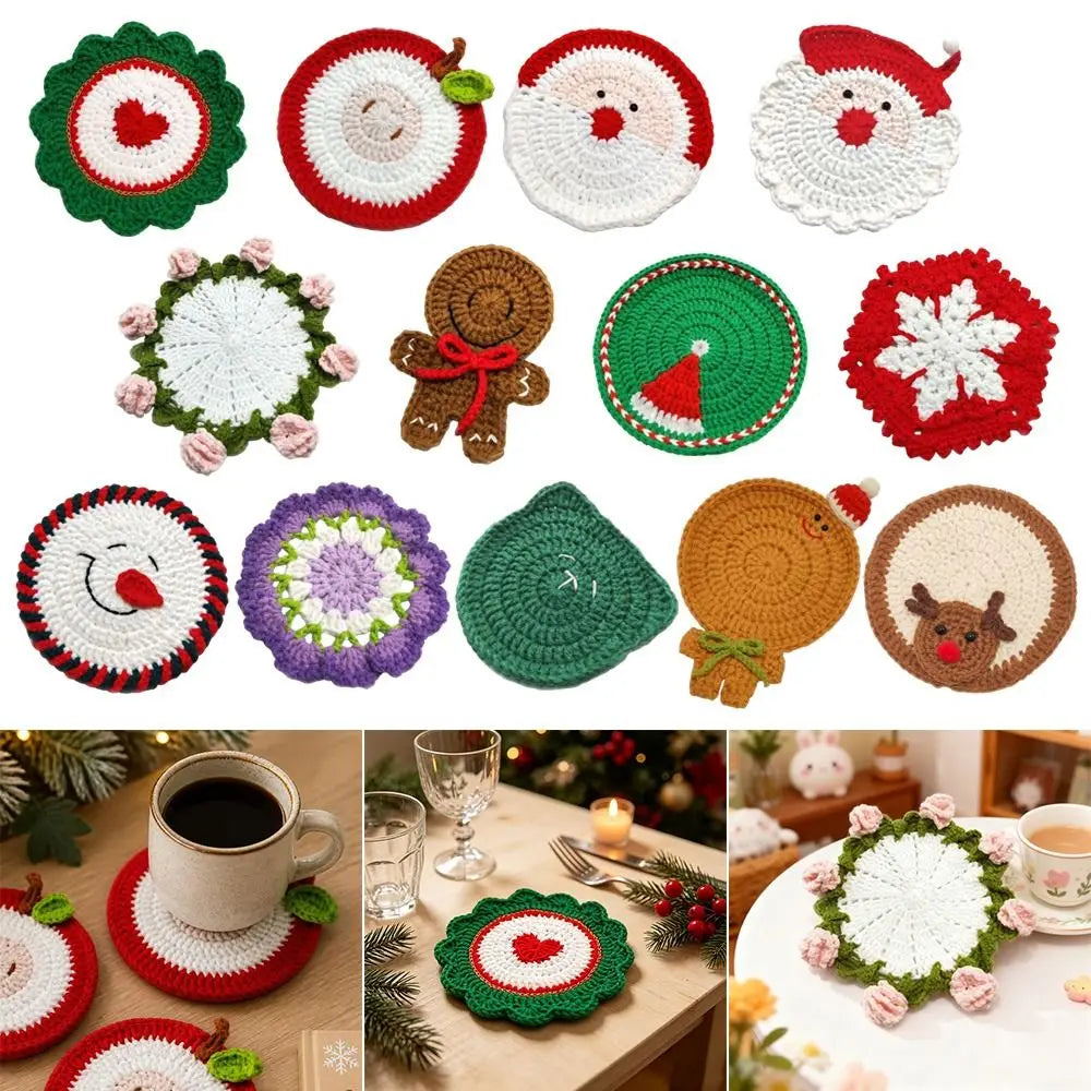 Hand-Knitted Christmas Crochet Coaster | Gingerbread Man Cup Mat Crochet Coaster Nixie