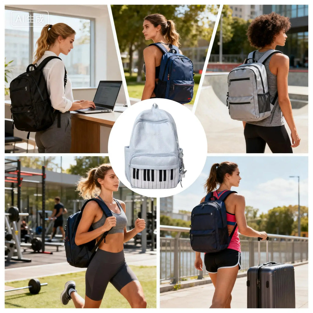 Nylon Piano Print Color-Block Travel Backpack – Large Capacity Fashion Backpack Nixie