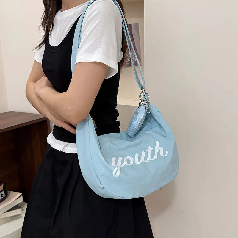 Korean Letter-Print Nylon Crossbody Bag – Large Capacity Crossbody Shoulder Bag Nixie