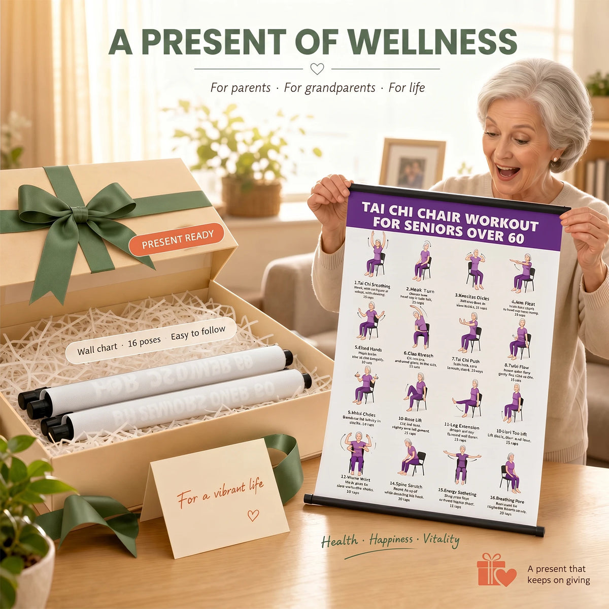 Tai Chi Chair & Walking Workout Poster for Seniors Fitness Wall Poster Nixie