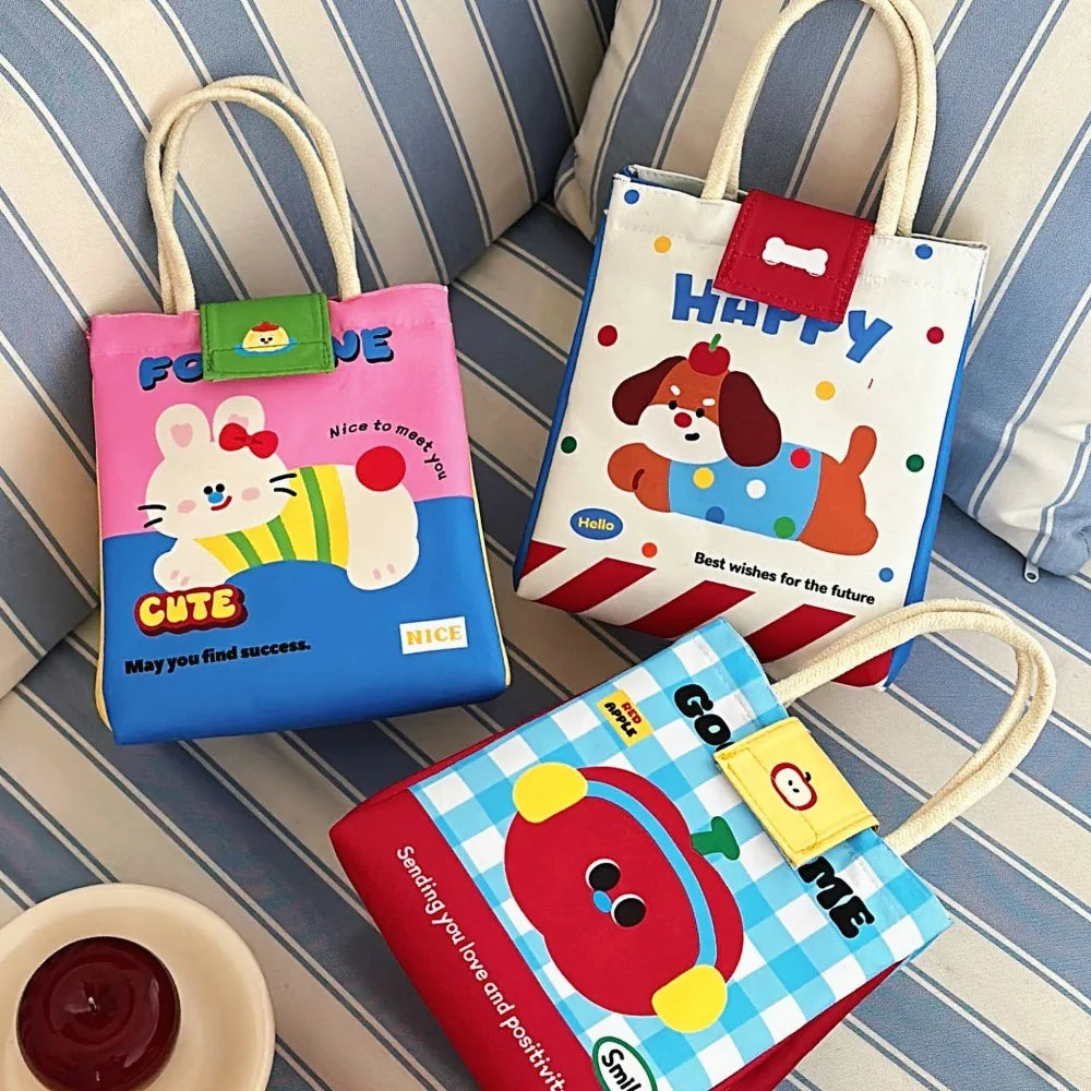 Nixie Cute Cartoon Insulated Lunch Bag – Large Canvas Bento Tote Insulated Lunch Tote Nixie