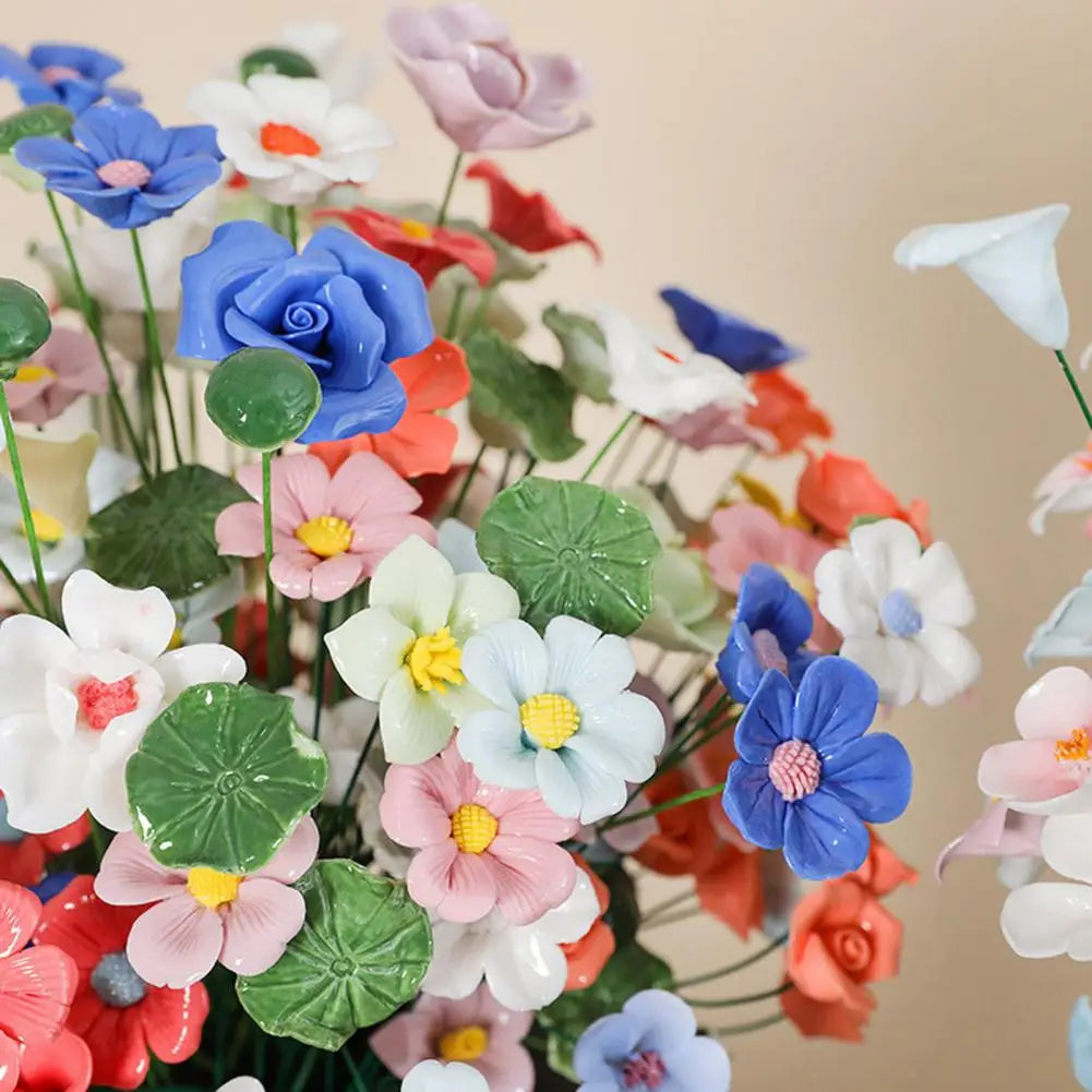 Handmade Ceramic Artificial Rose Flower with Stem | Vase Decor