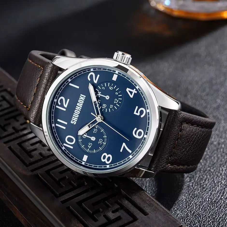 REBIRTH Retro Men's Quartz Watch – Black Leather Strap