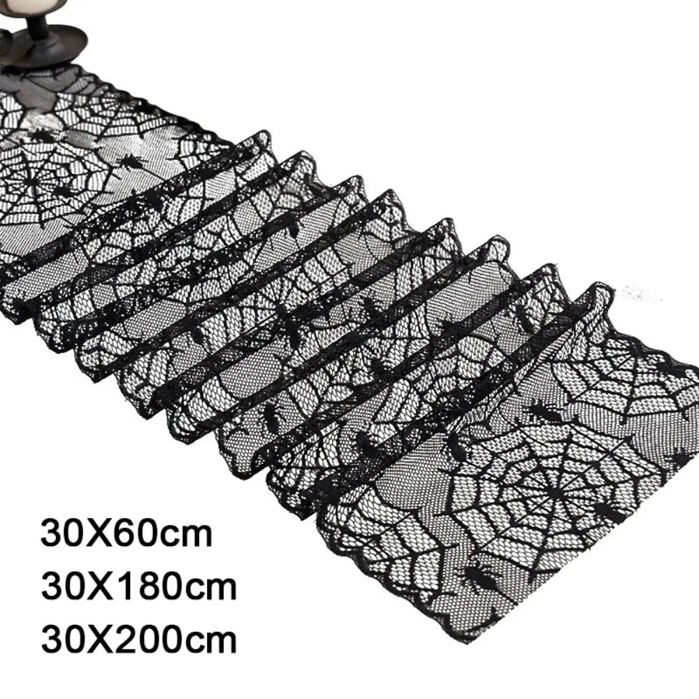 Black Halloween Lace Table Runner – Gothic Spider Web Cobweb