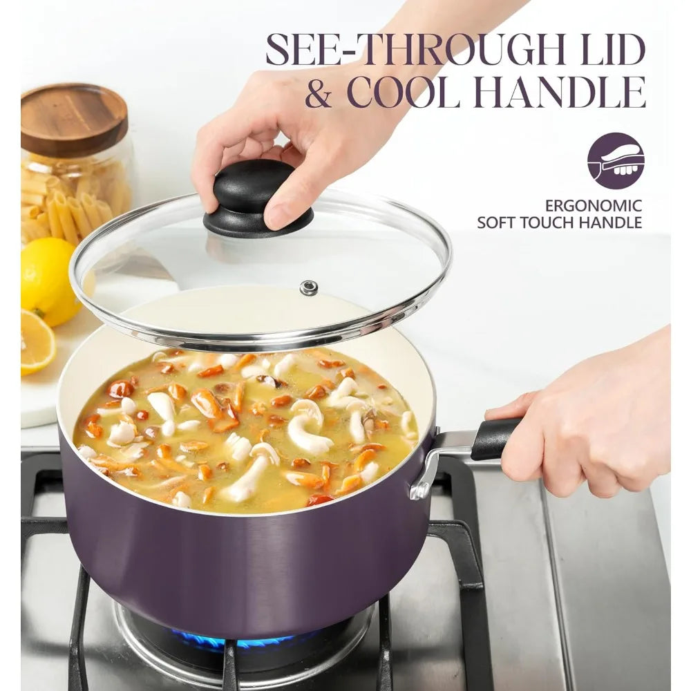 MICHELANGELO 3-Pc Nonstick Ceramic Saucepan Set 1QT 2QT 3QT Nonstick Saucepan Set Nixie