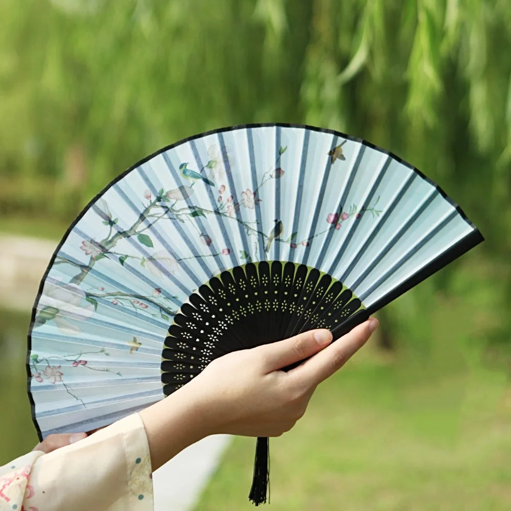 Bamboo Silk Folding Hand Fan – Vintage Chinese Style & Tassel Folding Hand Fan Nixie