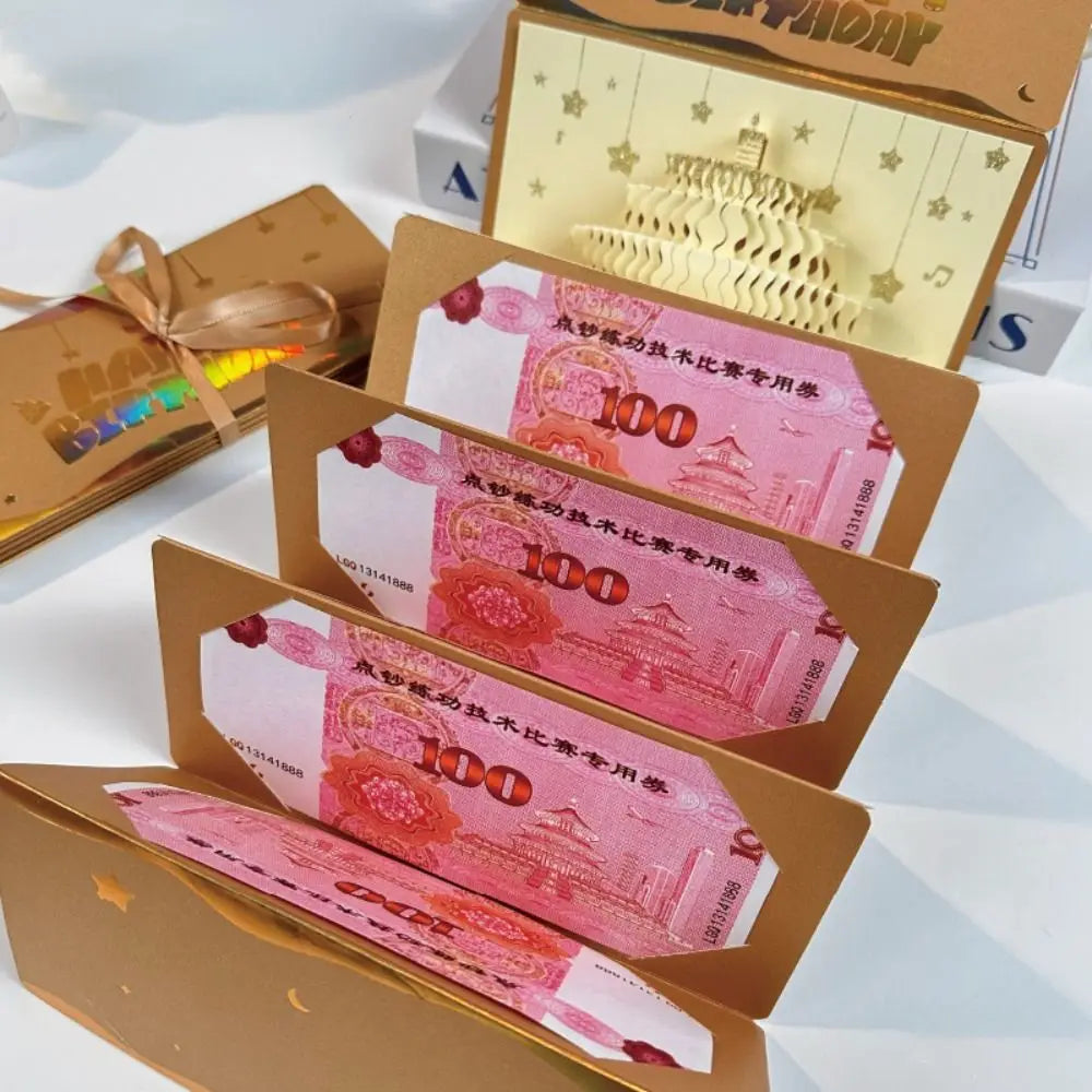3D Pop-Up Birthday Cake Money Card – LED Light & 6 Slots Pop-Up Greeting Card Nixie