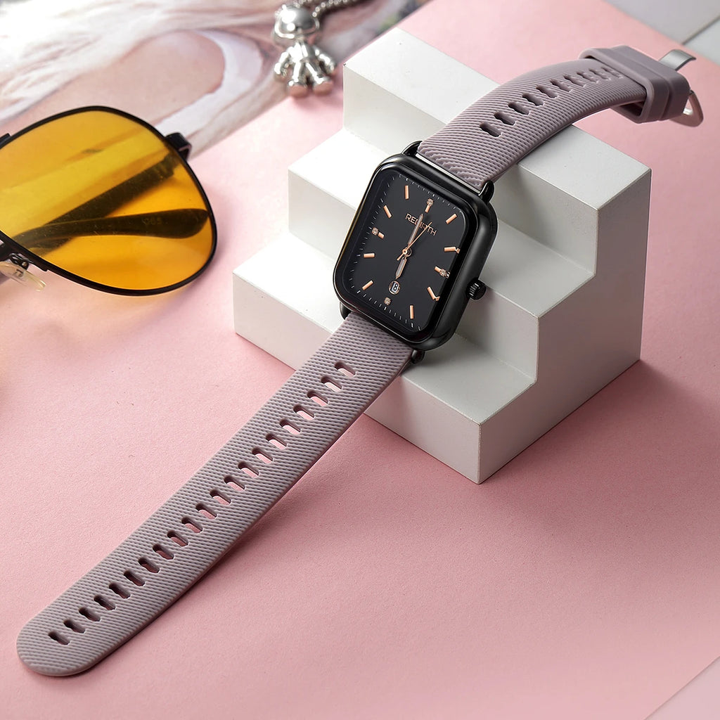 REBIRTH Women's Macaron Quartz Watch | Silicone Strap Calendar Women's Quartz Watch Nixie