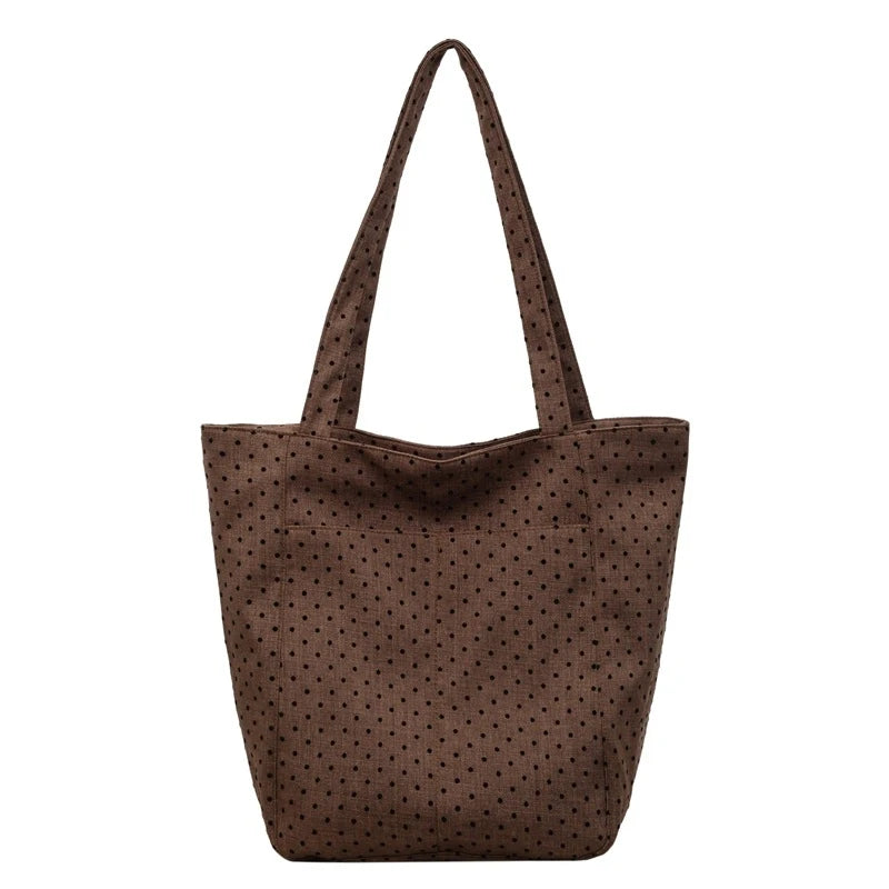 Korean Polka Dot Canvas Tote Bag – Chic Multi-Way Shoulder Bag Canvas Shoulder Tote Nixie