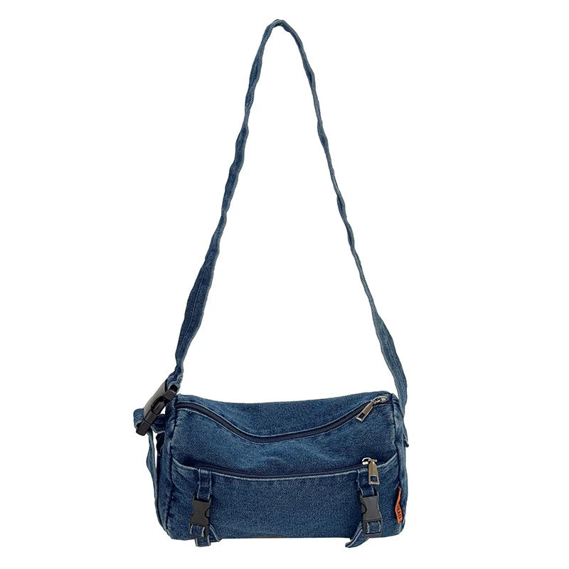 Washed Denim Canvas Cylinder Crossbody Bag for Women Crossbody Cylinder Bag Nixie