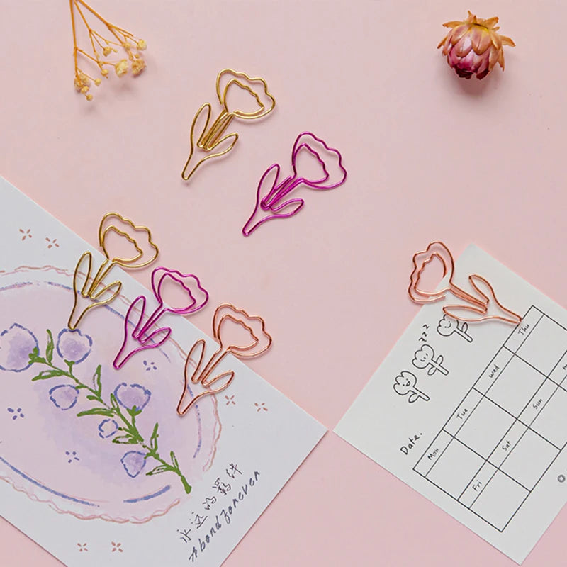10PCS Flower Shaped Colored Metal Paper Clips | Desk Bookmarks Decorative Paper Clips Nixie