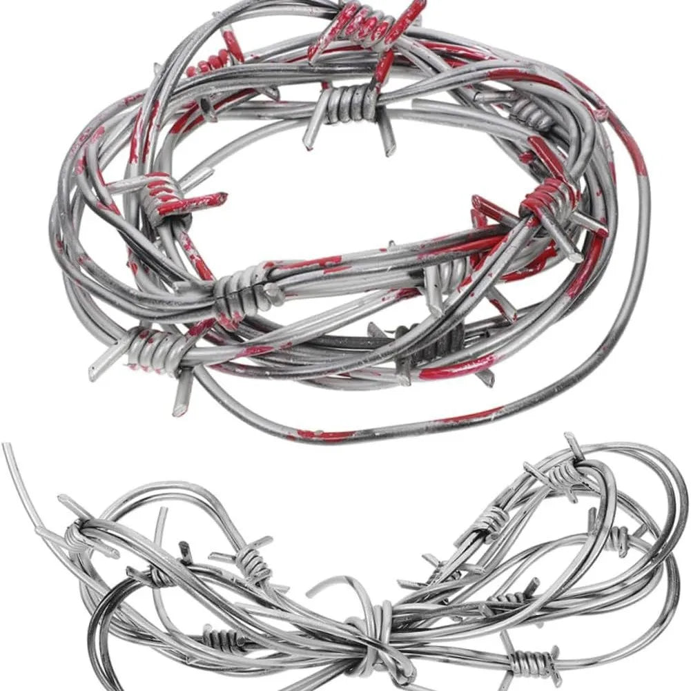Fake Barbed Wire Halloween Prop – Haunted House Decor 2.5m Halloween Prop Decor Nixie Red Silver 2pcs (5m)