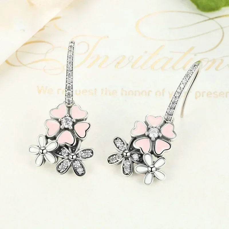 Daisy Drop Earrings – Pink Peach Crystal Dangle Zinc Alloy Dangle Earrings Nixie