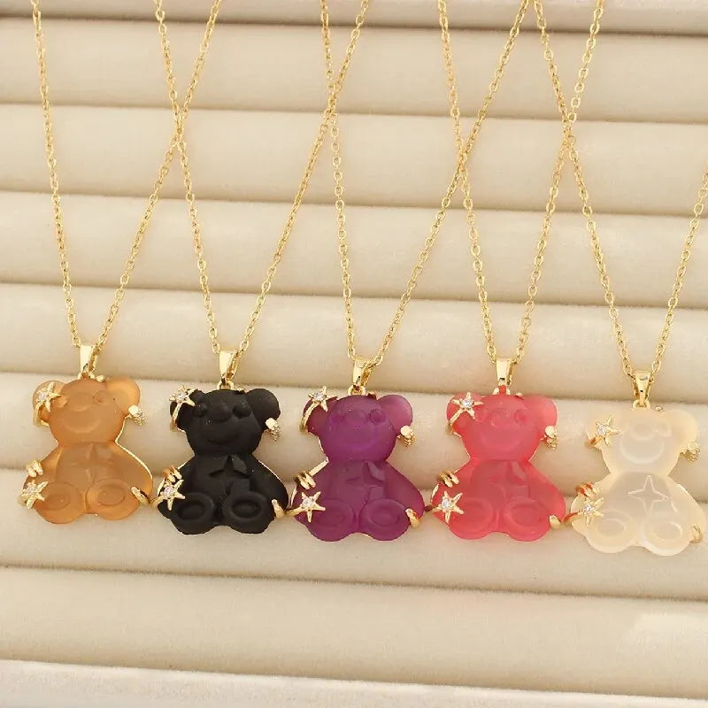 Candy Bear Resin Copper Pendant Necklace | Gold Chain