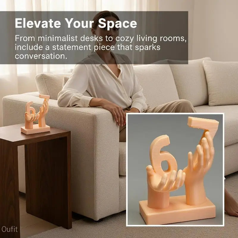 3D Printed Hand Sculpture "6&7" Minimalist Desk Ornament Desk Sculpture Ornament Nixie