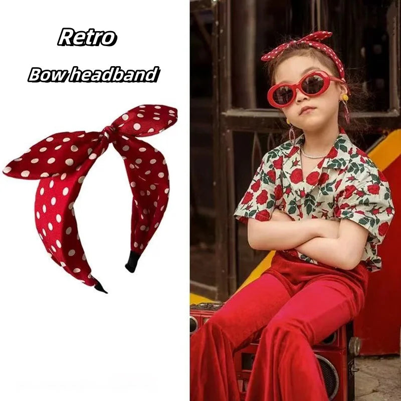 Girls' Wide Bow Headband – Polka Dot Korean Style Hair Band