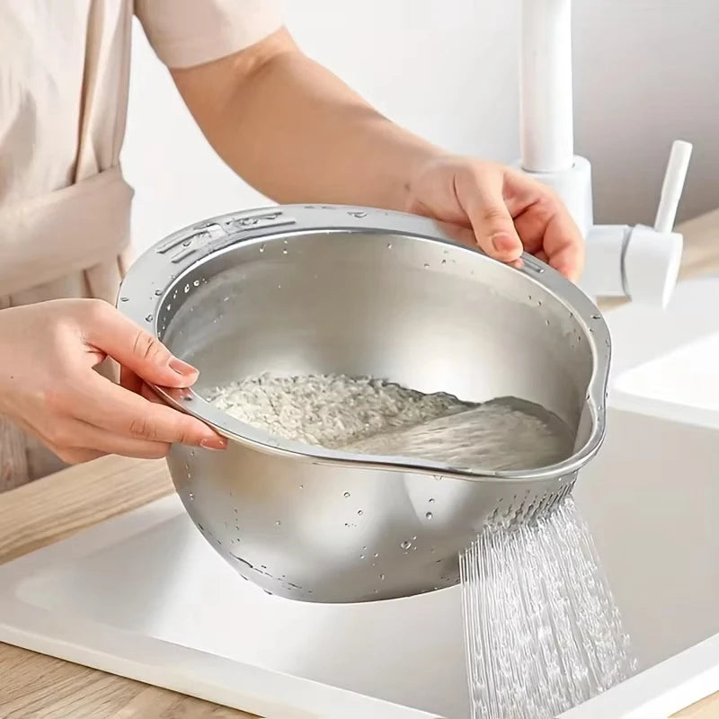 Stainless Steel Rice Strainer Bowl | Heavy-Duty Colander Kitchen Colander Nixie