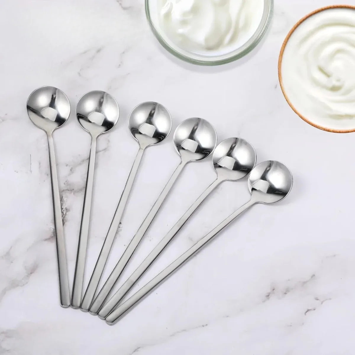 8-Piece Stainless Steel Long Handle Spoons – Ice Cream & Cocktail Kitchen Spoon Set Nixie