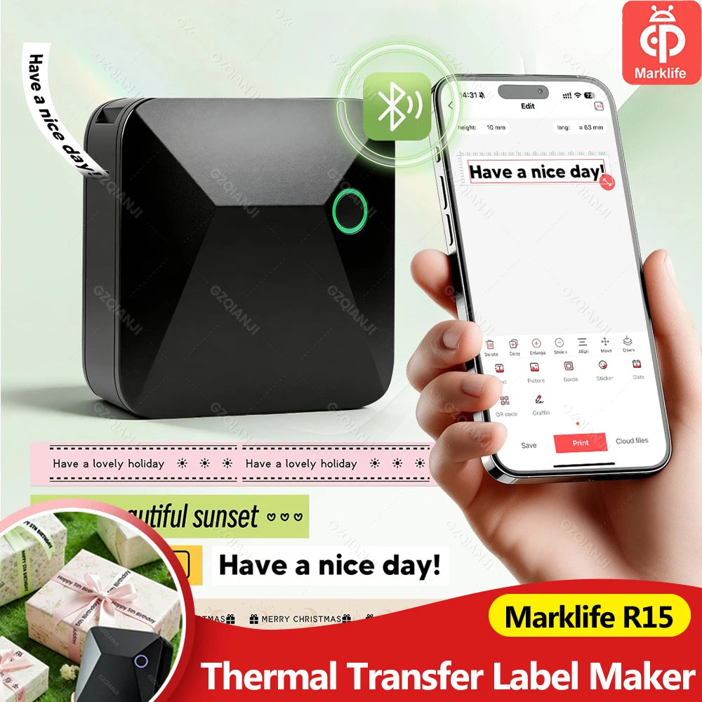 Marklife R15 Mini Portable Thermal Label Maker | Satin Ribbon