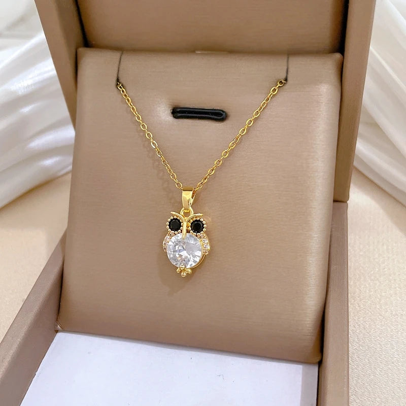 Women's Gold Owl Pendant Necklace – Copper & Stainless Steel Pendant Necklace Nixie