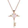Silver Key Heart Simulated Opal Pendant Necklace for Women Pendant Necklace Nixie Rose Gold-White