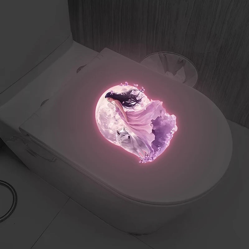 Glow-in-the-Dark Wolf Fairy Toilet Wall Decal Sticker | PVC Luminous Wall Decal Nixie