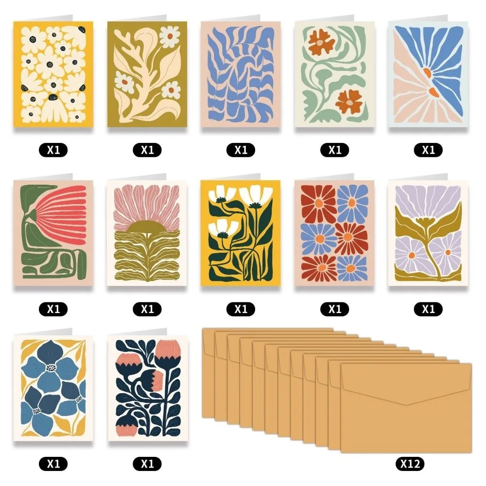 Boho Floral Thank You Cards with Envelopes — 12 or 24 Pack Greeting Card Set Nixie