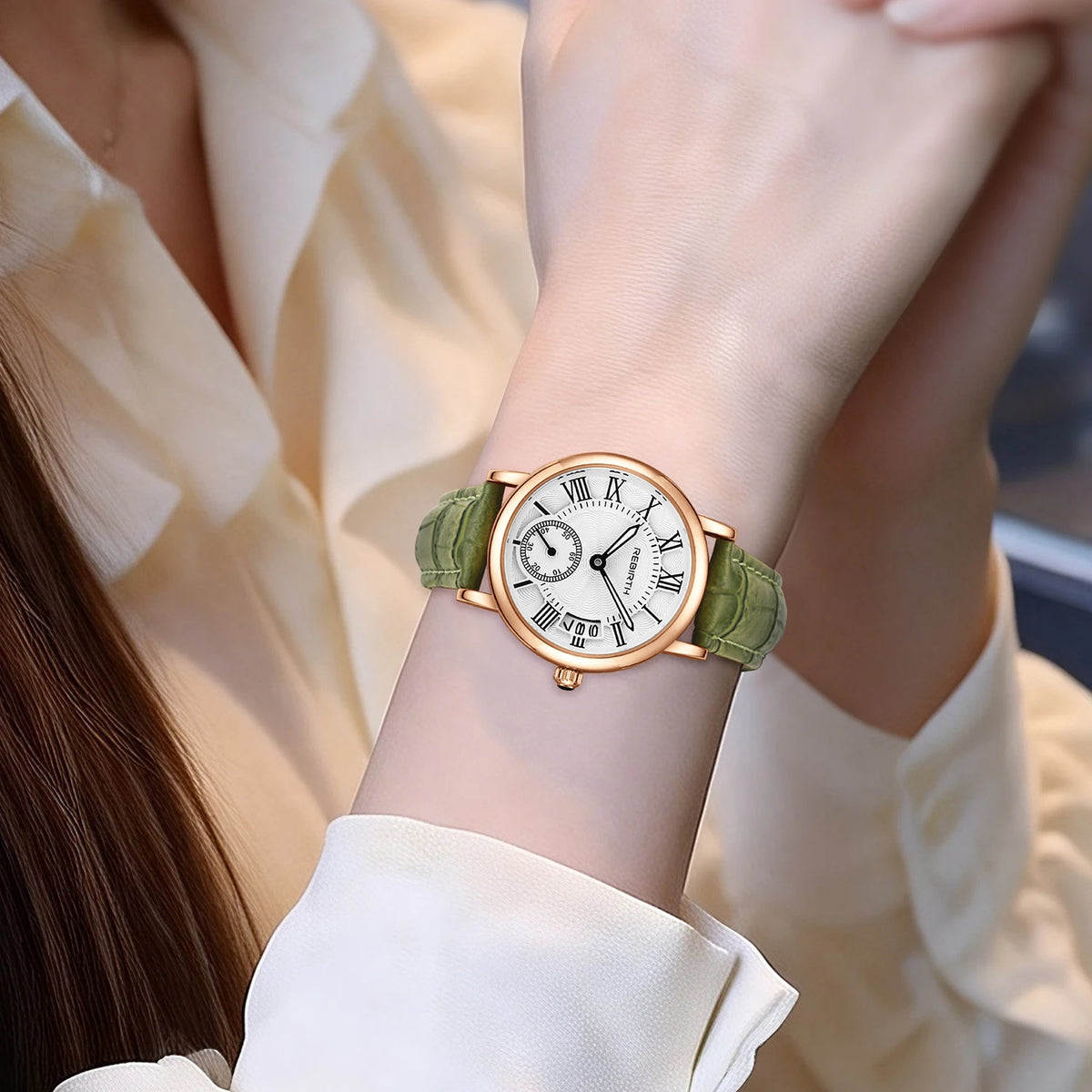 REBIRTH Women's Retro Leather Quartz Watch – Casual Daily Wear
