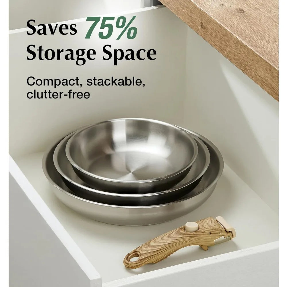 KOCH SYSTEME CS 4-Piece Stainless Steel Frying Pan Set | Removable Handle
