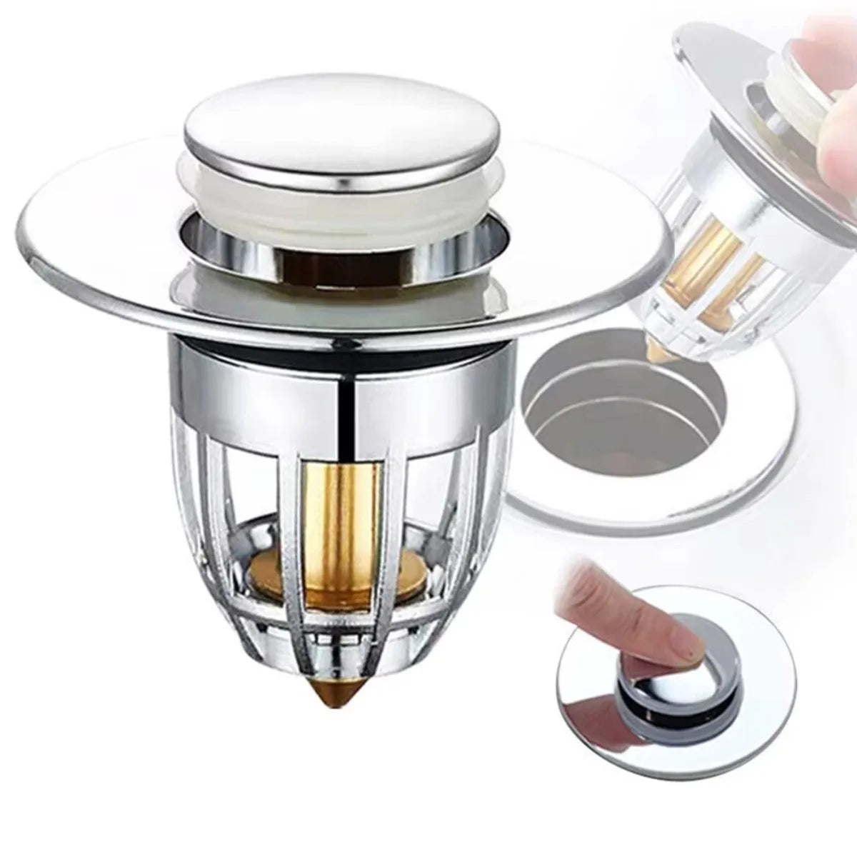 Universal Push Pop-Up Drain Stopper with Hair Catcher Drain Stopper Nixie
