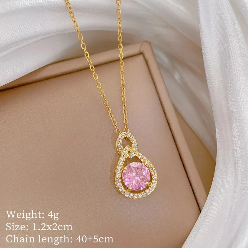 Waterdrop Pendant Necklace Gold Stainless Steel Clavicle Chain Pendant Necklace Nixie XL2606-377