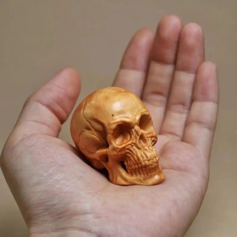 Carved Wood Skull Figurine – Halloween & Home Decor Statue Skull Decor Figurine Nixie Default Title