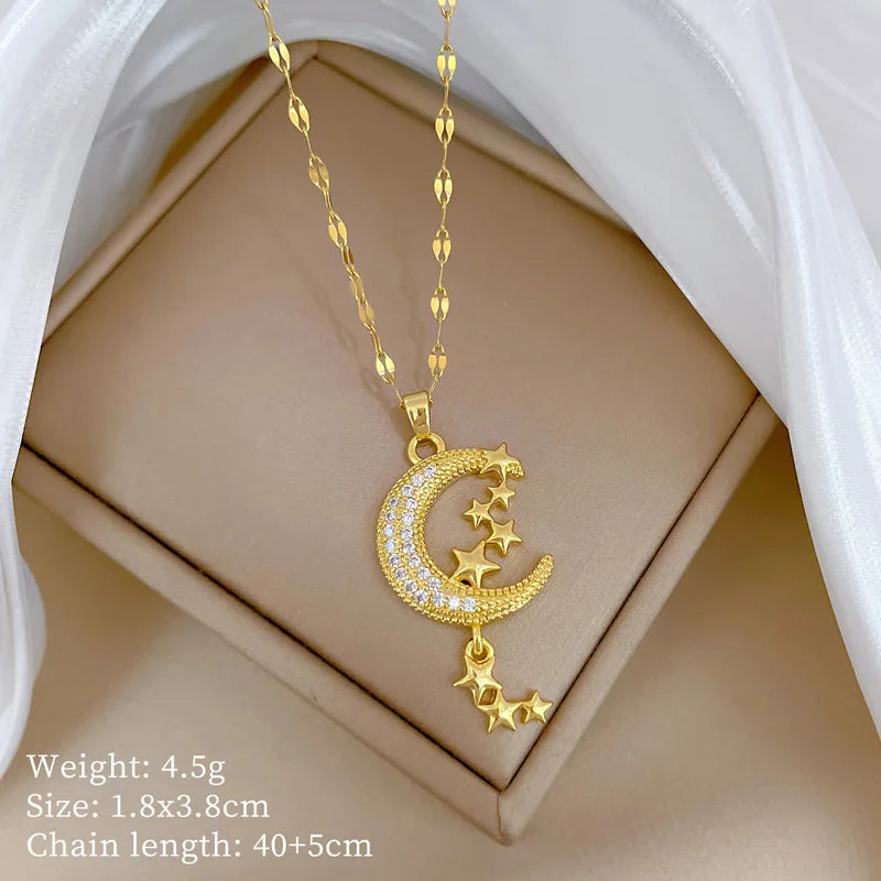 Star Moon Pendant Necklace | Gold Stainless Steel Choker