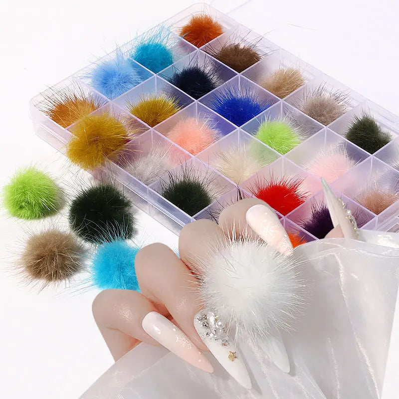 Magnetic Pompom Nail Art Charms Kit – 20 Pcs Kawaii Decor Nail Art Charms Nixie