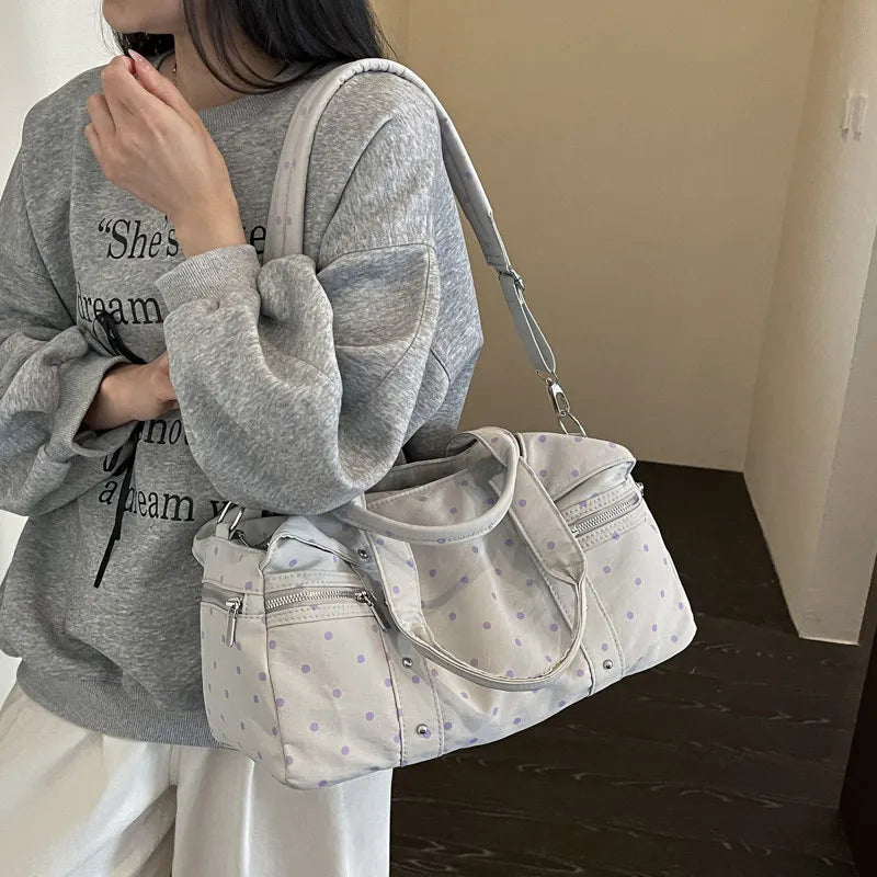 Korean Polka Dot Large Tote Bag – Shoulder & Crossbody Shoulder Tote Bag Nixie