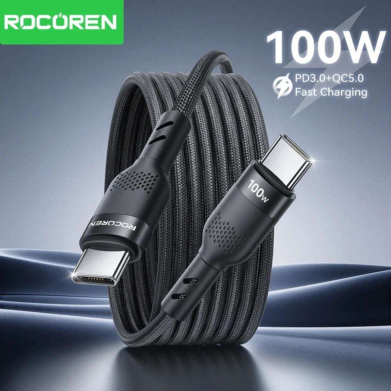 Rocoren 100W USB-C to USB-C Fast Charging Cable 1m/2m USB-C Charging Cable Nixie