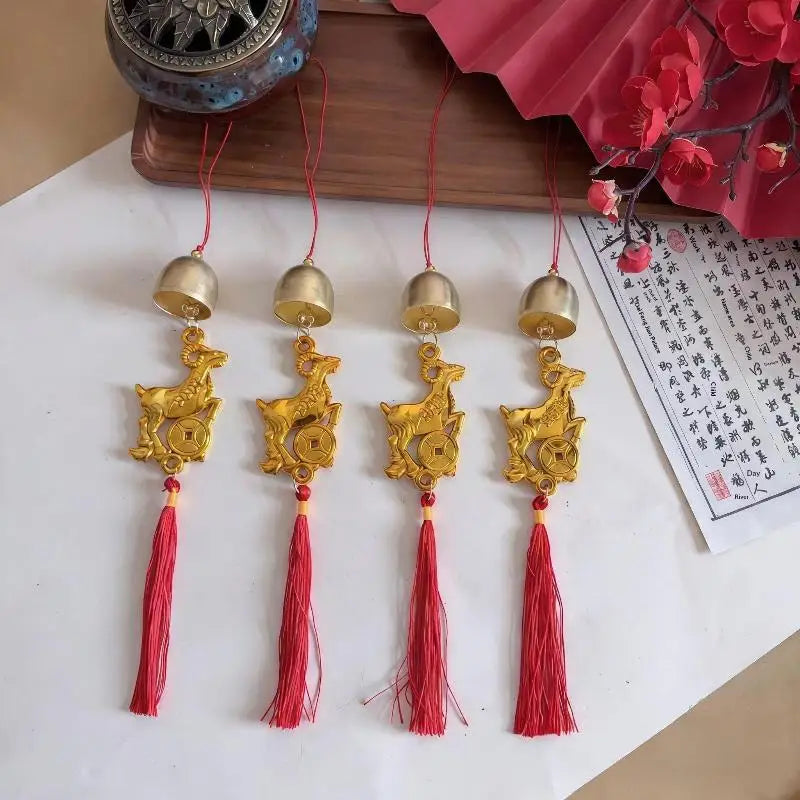 Golden Goat Bell Hanging Ornament – Lucky Red Tassel Décor