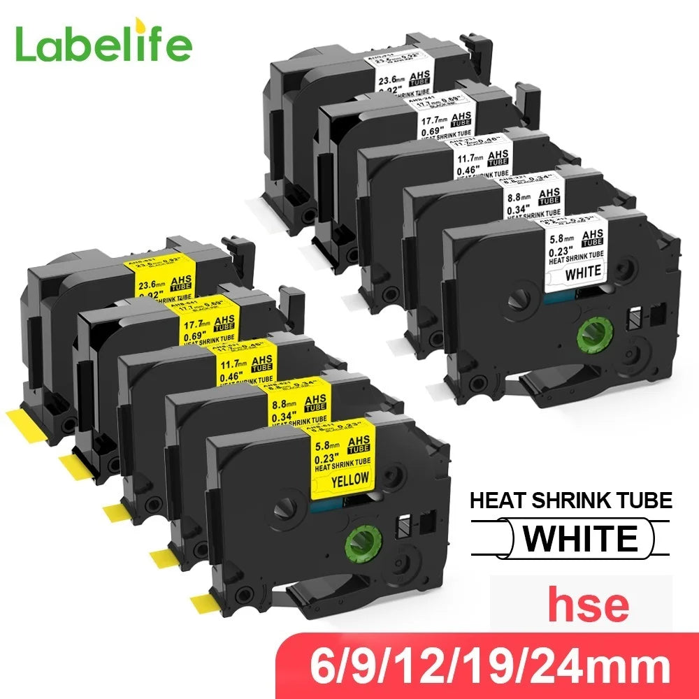 10PK Heat Shrink Tube Tape for Brother HSe-211 HSe-221 HSe-231 HSe-631 Label Printer Tape Nixie