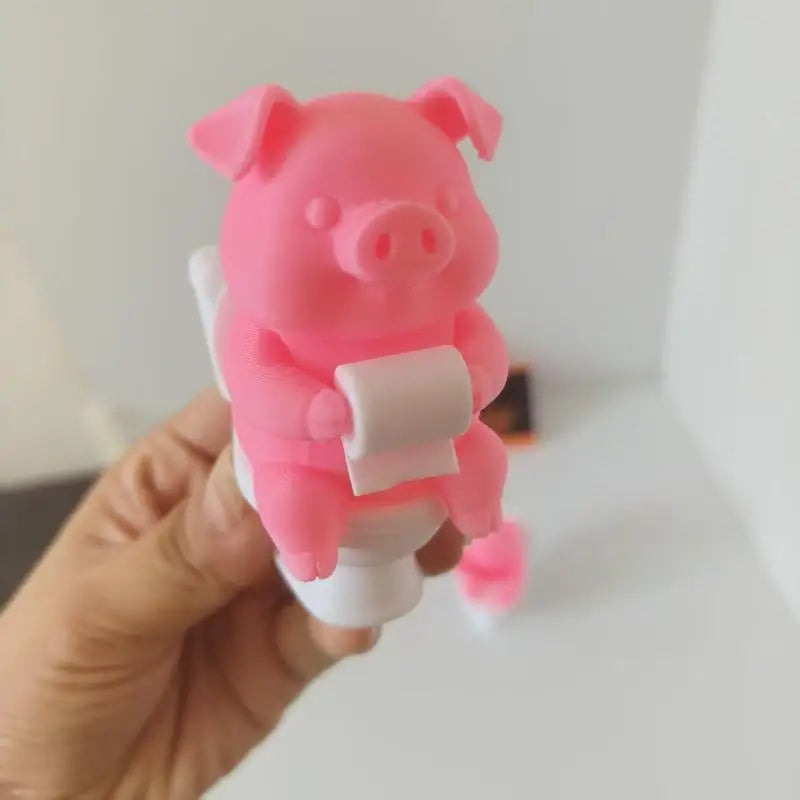 3D Printed Cartoon Pig on Toilet Figurine | Cute Desk Decor Decorative Figurine Nixie