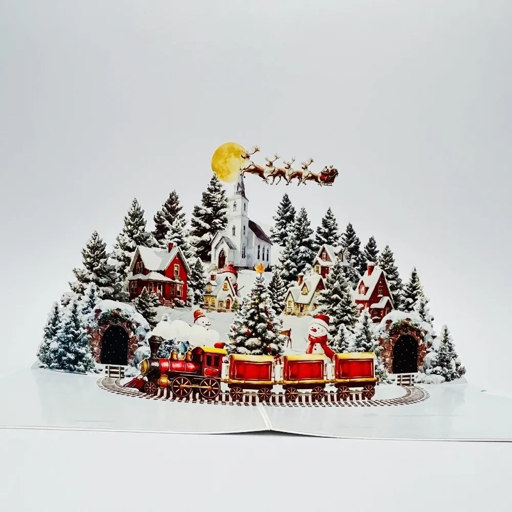 3D Pop-Up Christmas Card with Envelope – Snowy Village Scene Pop-Up Greeting Card Nixie