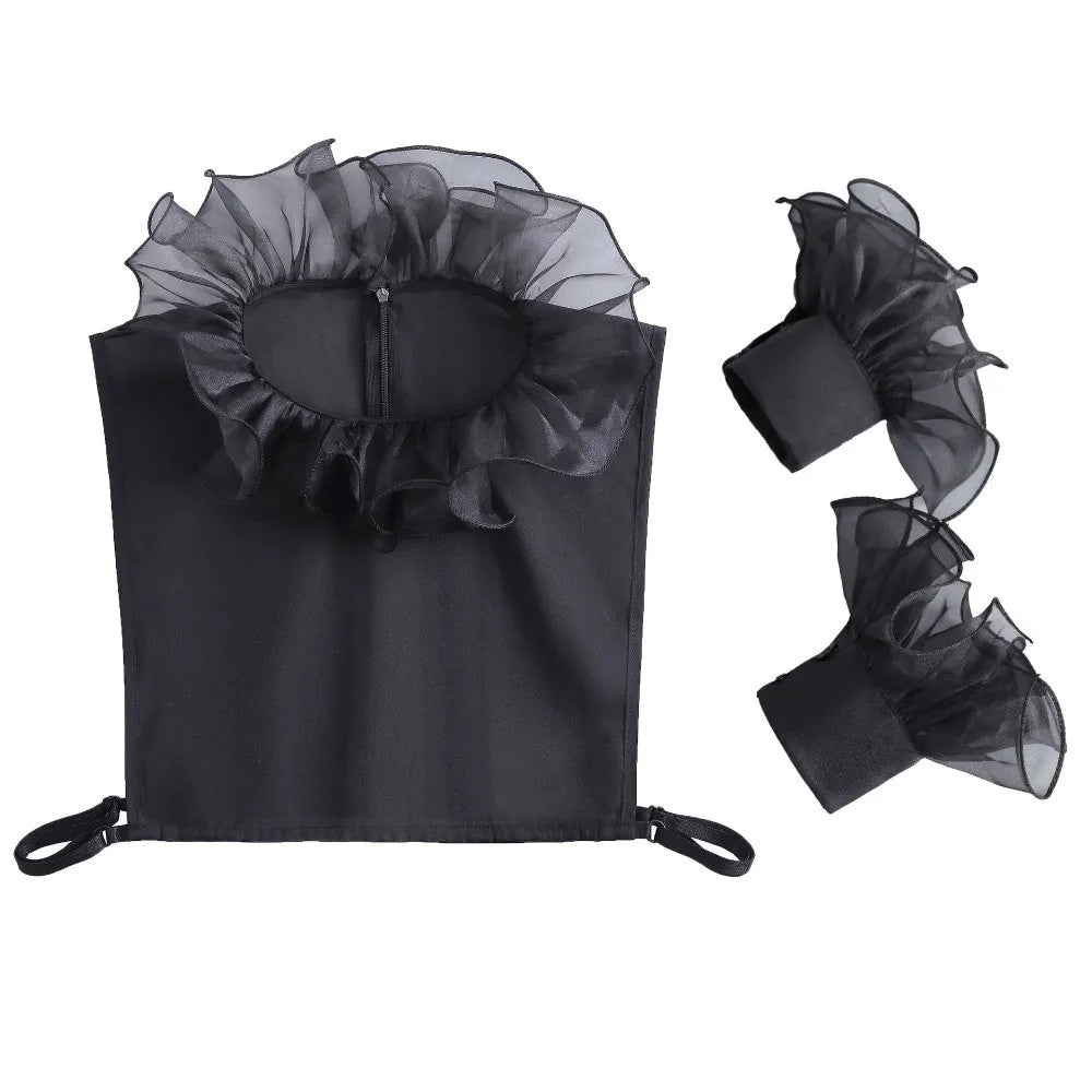 Detachable Lace False Collar & Ruffle Cuffs – Polyester Neckpiece